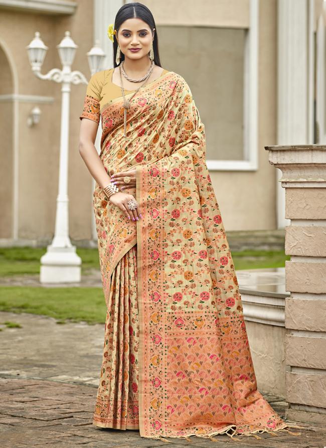 Silk Light Yellow Festival Wear Printed Saree